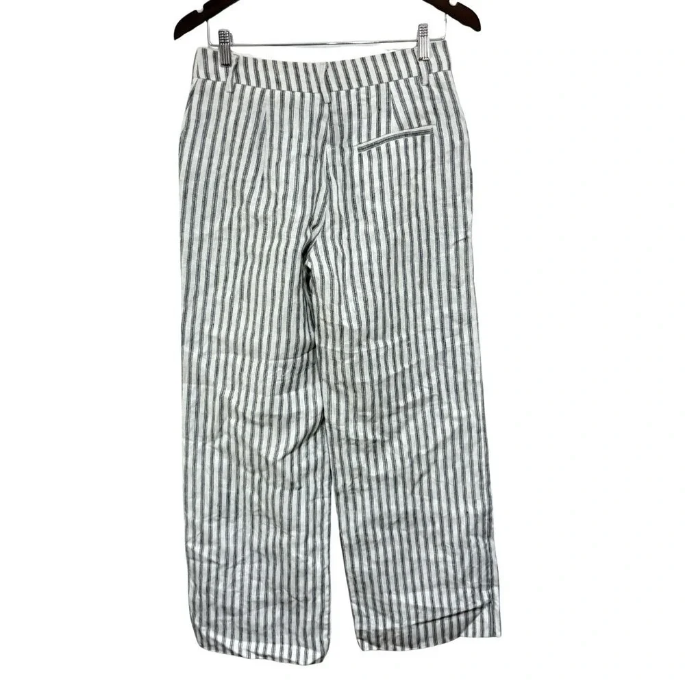 Reformation Pants Womens 2 S Gray White Stripe Linen Wide Leg Career Nautical